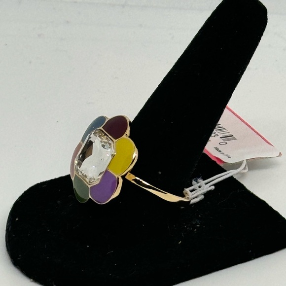 Isaac Mizrahi Multicolor Flower With Center Crystal  Statement Ring SZ 8 - Picture 4 of 6